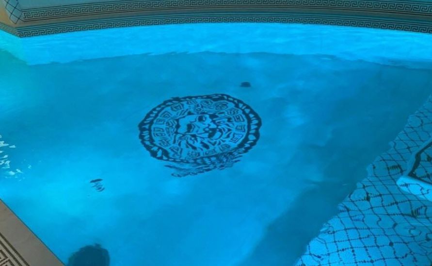 Dekor lva na dně bazénu soukromého wellnessu